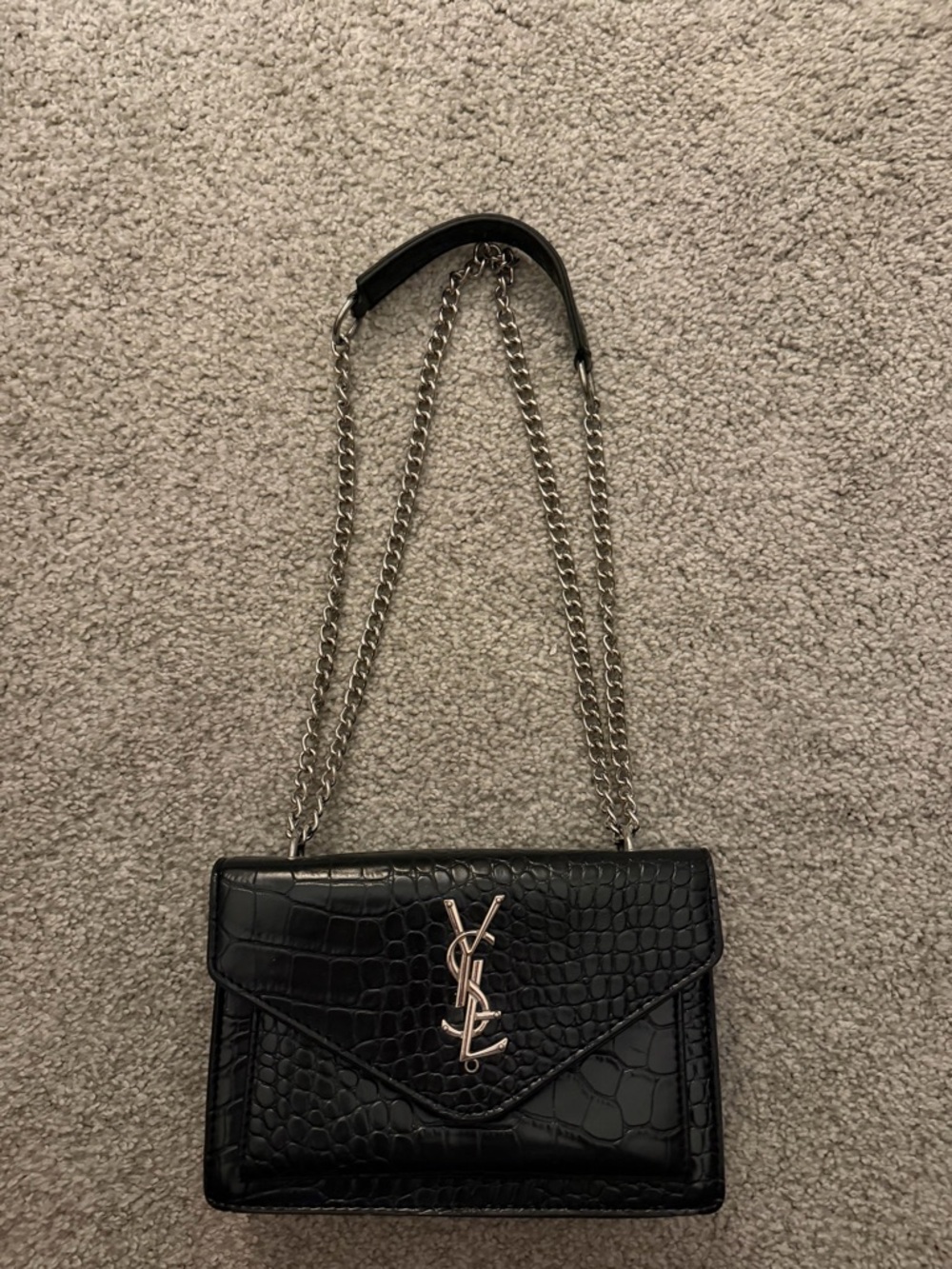 Saint Laurent Black Croc-Embossed Leather Chain Crossbody - Picture 2 of 5